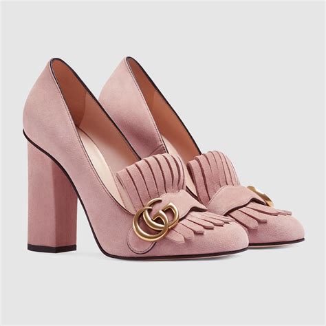 gucci pink suede heels|gucci claudie heels.